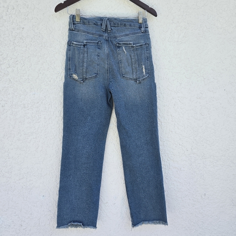 Good American Good Legs Straight Jeans High Rise Raw Hem Light Wash 6/28 - Picture 5 of 10